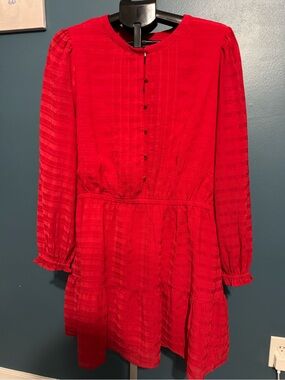 LOFT Red Long-Sleeve Tiered Dress